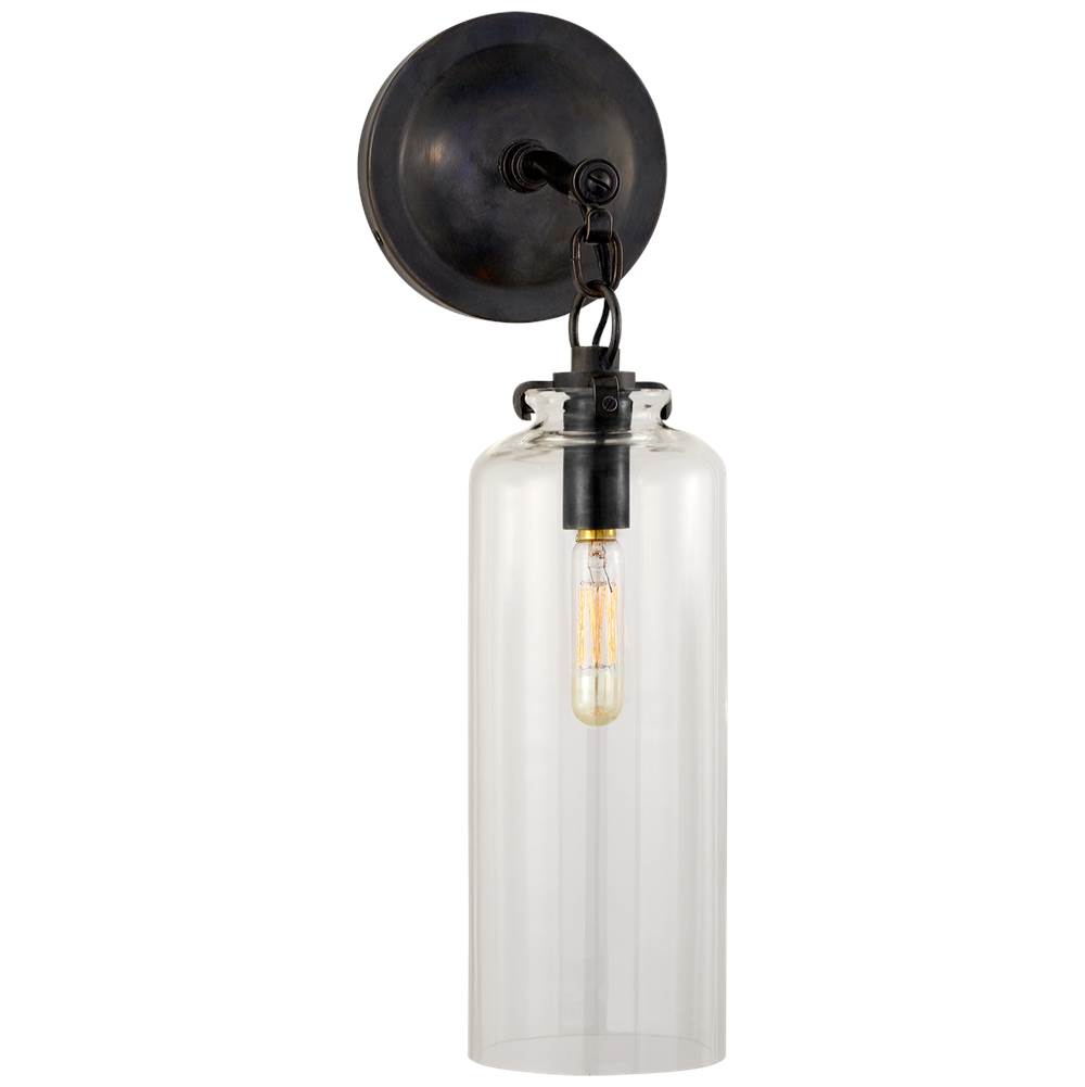 Visual Comfort Signature Collection Katie Small Cylinder Sconce in Bronze with Clear Glass